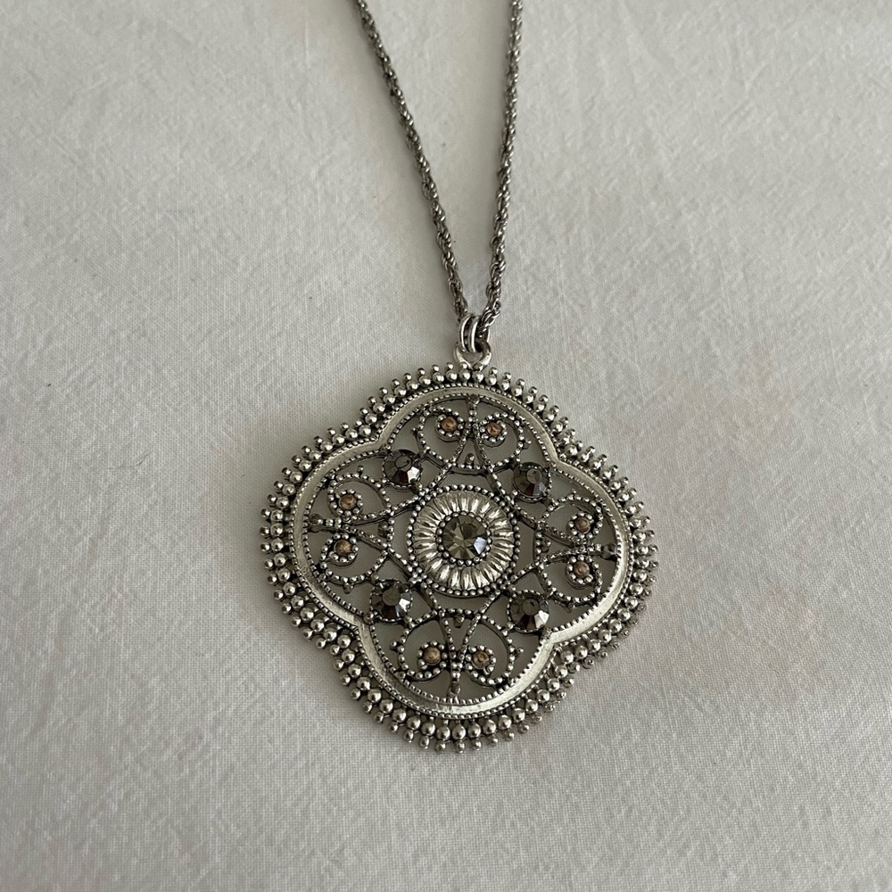 Express Silver Filigree Quatrefoil Medallion Pendant Necklace